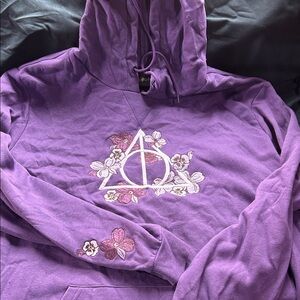Harry Potter Deathly Hallows Purple Hoodie with Floral Embroidery